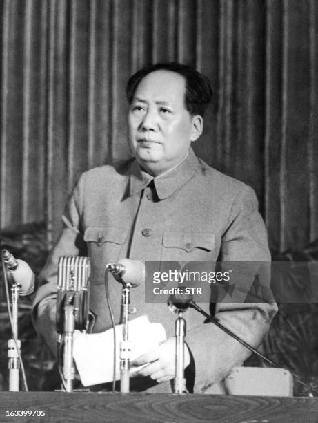 Chinese leader Mao Zedong during speach on "The correct handling of contradictions among the People" at the 11 Enlarged Meeting of the Supreme State...