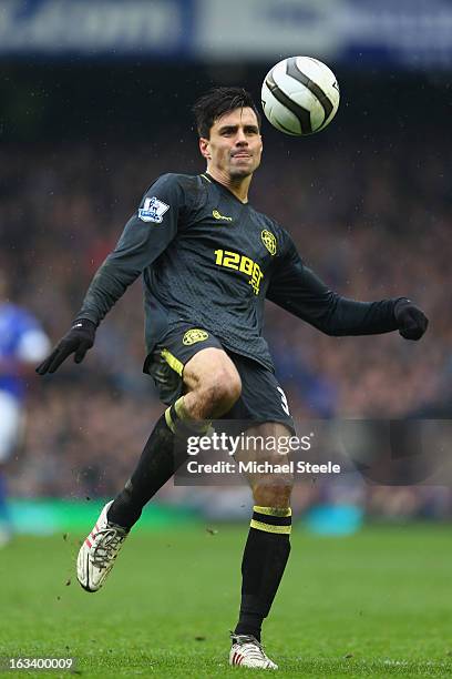 Paul Scharner of Wigan Athletic during the FA Cup Sixth Round match between Everton and Wigan Athletic at Goodison Park on March 9, 2013 in...