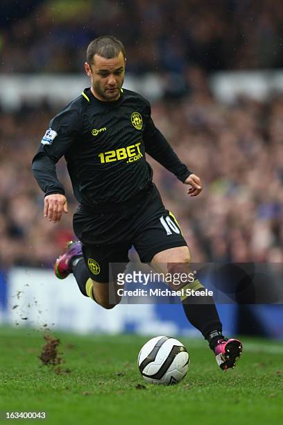 Shaun Maloney of Wigan Athletic during the FA Cup Sixth Round match between Everton and Wigan Athletic at Goodison Park on March 9, 2013 in...