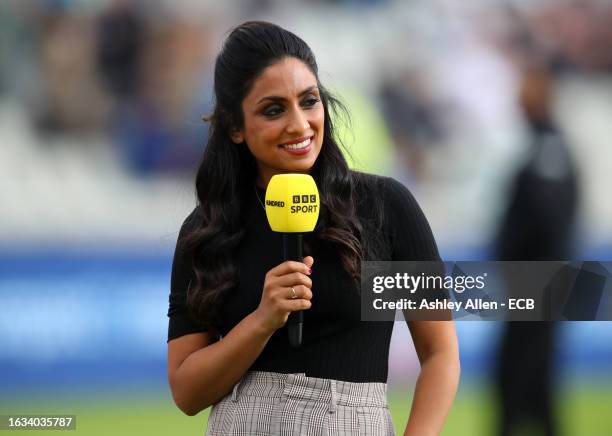 Former Cricketer and Broadcaster, Isa Guha speaks with BBC Sport prior to The Hundred match between Manchester Originals Men and Southern Brave Men...