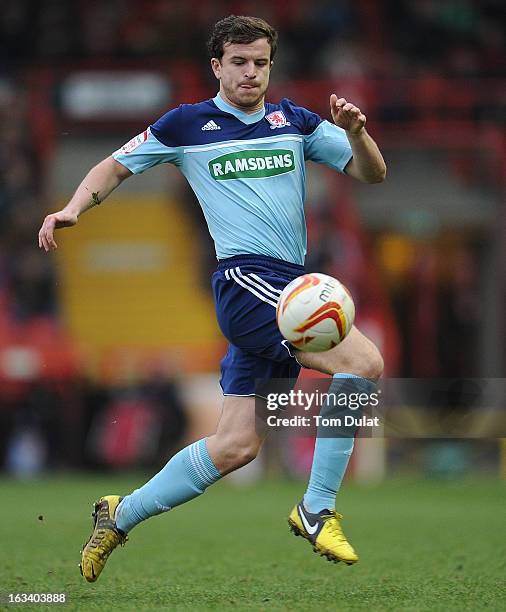 Andy Halliday of Middlesbrough in action during the npower Championship match between Bristol City and Middlesbrough at the Ashton Gate Stadium on...