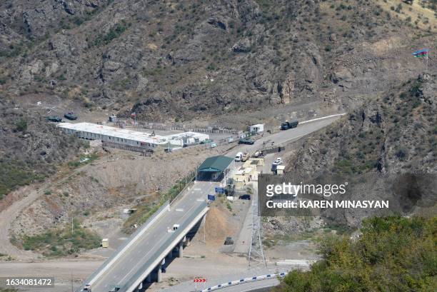 View shows an Azerbaijani checkpoint at the entry of the Lachin corridor, the Armenian-populated breakaway Nagorno-Karabakh region's only land link...