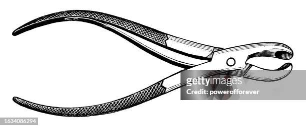 victorian medical equipment, surgical bone gouge forceps - 19th century - forceps stock illustrations
