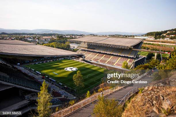 General view outside the stadium prior to the UEFA Champions League - Play-Off First Leg match between Sporting Braga and Panathinaikos at Estadio...