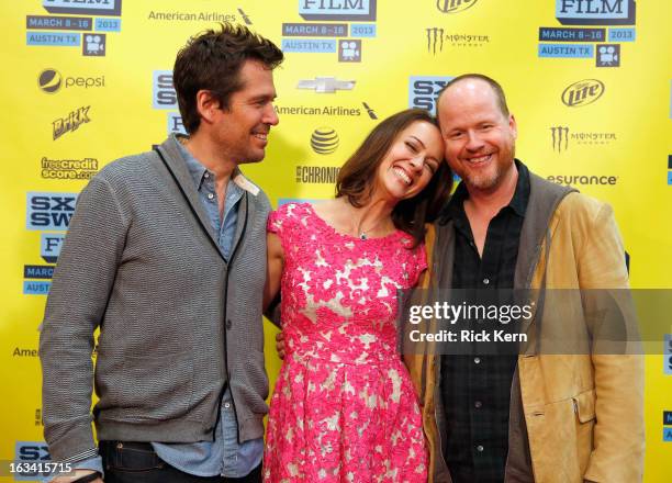 Actors Alexis Denisof, Amy Acker and writer/director Joss Whedon arrive at the screening of "Much Ado About Nothing" during the 2013 SXSW Music, Film...