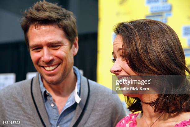 Actors Alexis Denisof and Amy Acker arrive at the screening of "Much Ado About Nothing" during the 2013 SXSW Music, Film + Interactive Festival at...