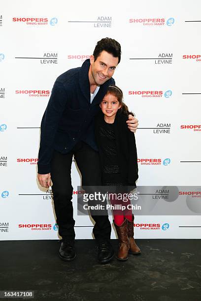 Singer Adam Levine celebrates the launch of his debut fragrance in Vancouver sold exclusively in Canada at Shoppers Drug Mart on March 8, 2013 in...