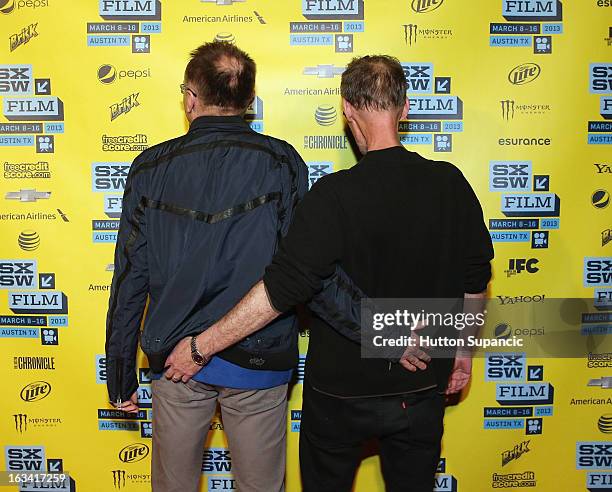 Filmmaker Danny Boyle and journalist David Carr pose in the greenroom at A Conversation With Danny Boyle during the 2013 SXSW Music, Film +...