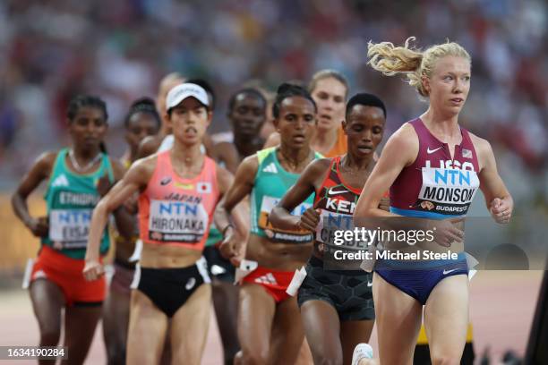 Alicia Monson of Team United States competes in the Women's 5000m Heats during day five of the World Athletics Championships Budapest 2023 at...