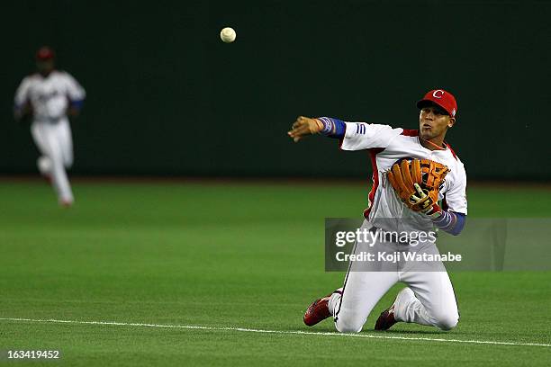 Infielder Jose Fernandez of Cuba in action during the World Baseball Classic Second Round Pool 1 game between Chinese Taipei and Cuba at Tokyo Dome...