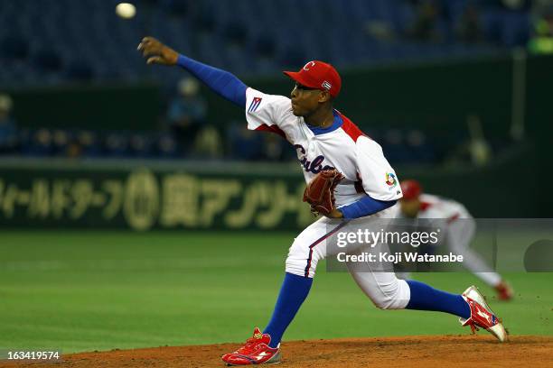 Pitcher Danny Betancourt of Cuba pitches during the World Baseball Classic Second Round Pool 1 game between Chinese Taipei and Cuba at Tokyo Dome on...
