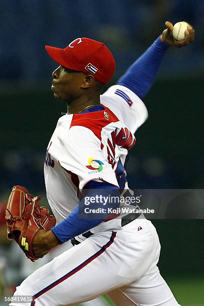 Pitcher Danny Betancourt of Cuba pitches during the World Baseball Classic Second Round Pool 1 game between Chinese Taipei and Cuba at Tokyo Dome on...