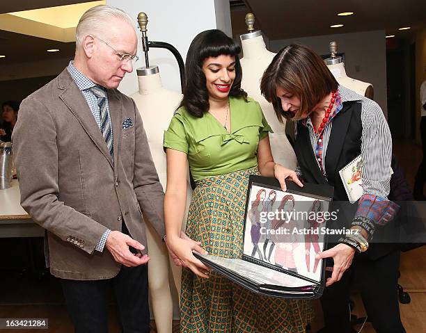 Tim Gunn, Fashion designer Yelaine Rodriguez and Kay Unger visit the Parsons Scholar Program at Parsons The New School for Design on March 9, 2013 in...