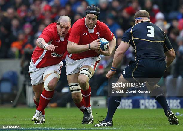 Ryan Jones of Wales surges forward during the RBS Six Nations match between Scotland and Wales at Murrayfield Stadium on March 9, 2013 in Edinburgh,...