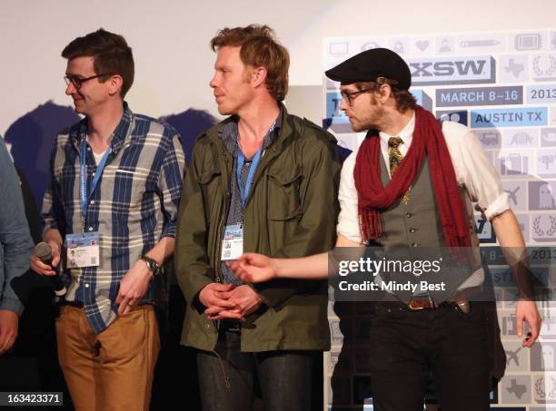 Actors/filmmakers Josh Barrett, Marc Menchaca and Tobias Segal speak onstage at the "This Is Where We Live" Q&A during the 2013 SXSW Music, Film +...