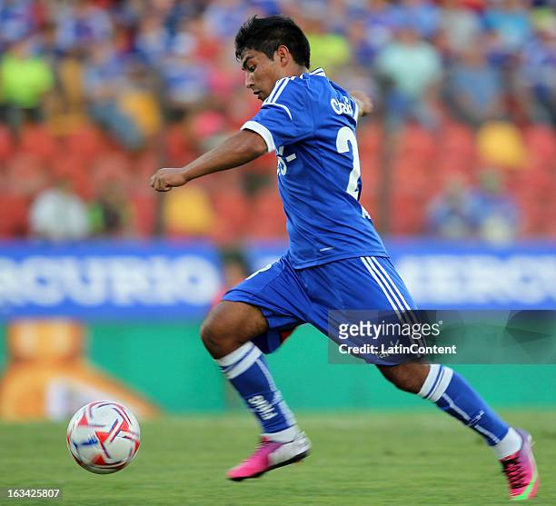 Nicolas Maturana, of Universidad de Chile, conducts the ball during a match between Universidad de Chile and Deportes Iquique as part of the Torneo...
