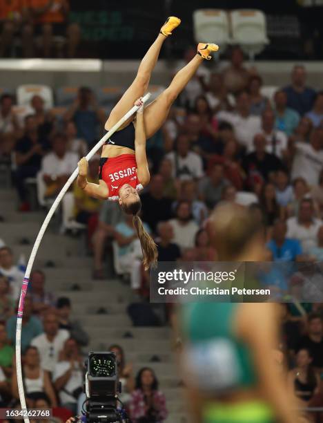 Angelica Moser of Team Switzerland competes in the Women's Pole Vault Final during day five of the World Athletics Championships Budapest 2023 at...