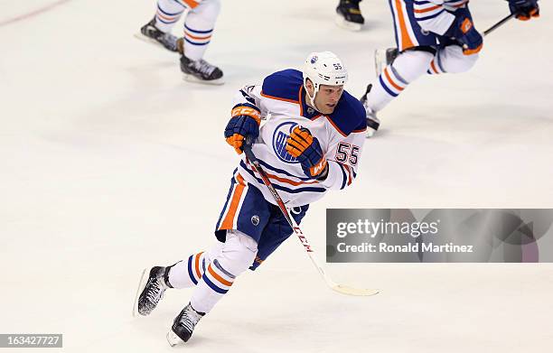 Ben Eager of the Edmonton Oilers at American Airlines Center on February 28, 2013 in Dallas, Texas.