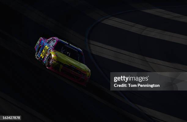 Travis Pastrana, driver of the Roush Fenway Racing Ford, drives during the NASCAR Nationwide Series Sam's Town 300 at Las Vegas Motor Speedway on...