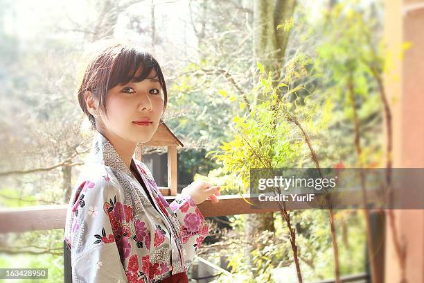 japanese woman wearing yukata. - yukata bildbanksfoton och bilder