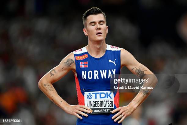 Jakob Ingebrigtsen of Team Norway reacts after competing in the Men's 1500m Final during day five of the World Athletics Championships Budapest 2023...