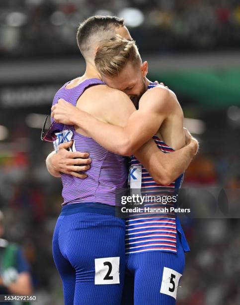 Josh Kerr of Team Great Britain celebrates winning gold in the Men's 1500m Final during day five of the World Athletics Championships Budapest 2023...