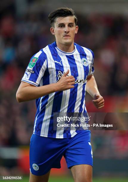 Wigan Athletic's Kelland Watts during the Carabao Cup first round match at SToK Racecourse, Wrexham. Picture date: Tuesday August 8, 2023.