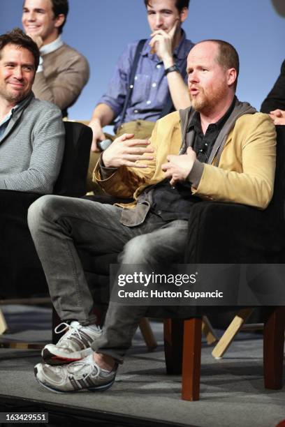 Writer/director Joss Whedon speaks onstage at the Much Ado About Much Ado Panel during the 2013 SXSW Music, Film + Interactive Festival at Austin...