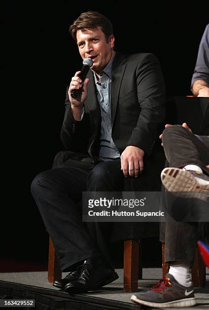 Actor Nathan Fillion speaks onstage at the Much Ado About Much Ado Panel during the 2013 SXSW Music, Film + Interactive Festival at Austin Convention...