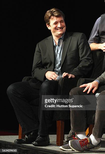 Actor Nathan Fillion speaks onstage at the Much Ado About Much Ado Panel during the 2013 SXSW Music, Film + Interactive Festival at Austin Convention...