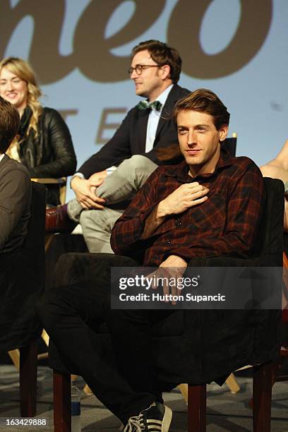 Actors Tom Lenk and Fran Kranz speak onstage at the Much Ado About Much Ado Panel during the 2013 SXSW Music, Film + Interactive Festival at Austin...