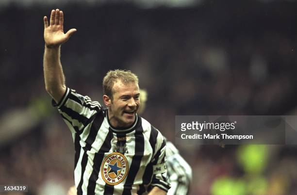 Joy for Alan Shearer of Newcastle as he scores the winning goal during the match between Newcastle United and Sheffield United in the Semi-Finals of...