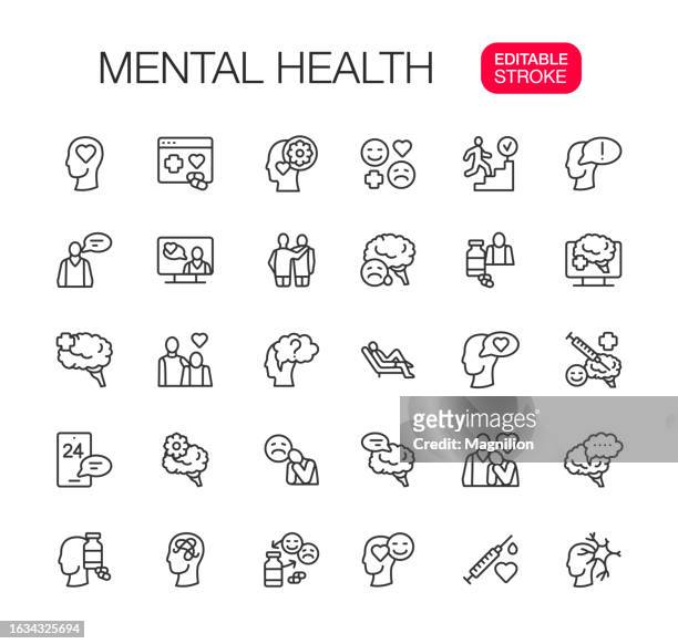 ilustrações, clipart, desenhos animados e ícones de conjunto de ícones de linha de saúde mental, traçado editável - alternative therapy