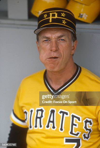 Manager Chuck Tanner of the Pittsburgh Pirates looks on from the dugout during an Major League Baseball game circa 1983. Tanner managed for the...