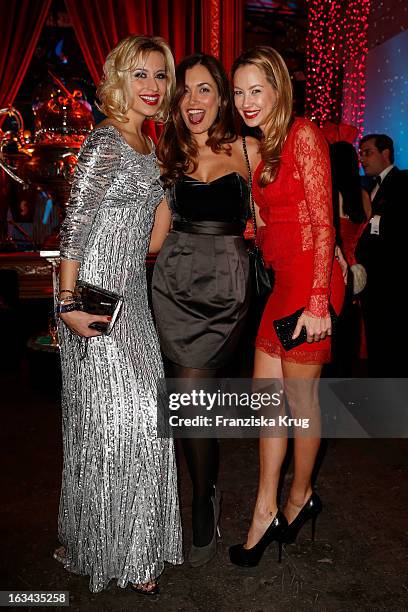 Verena Kerth, Jana Ina Zarrella and Alessandra Pocher attend the Bond Birthday Party celebration with Barbara Sturm at the Casino Royal on March 9,...