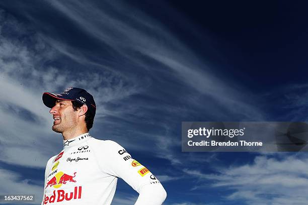 Mark Webber of Australia and Infiniti Red Bull Racing speaks with the media during the Top Gear Festival at Sydney Motorsport Park on March 10, 2013...