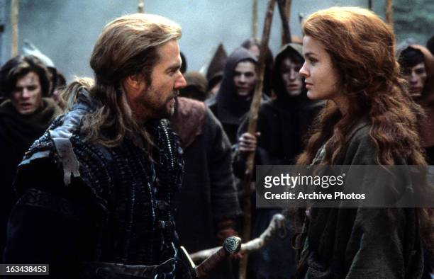 Dennis Quaid and Dina Meyer in a scene from the film 'DragonHeart', 1996.