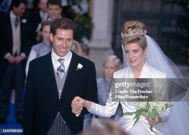 Viscount Linley, David Armstrong-Jones, the son of HRH Princess Margaret with his new bride, Serena nee Stanhope, following their wedding at St...