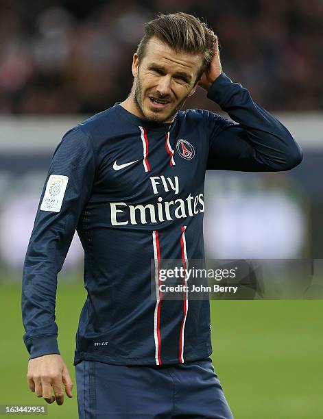 David Beckham of PSG in action during the french Ligue 1 match between Paris Saint-Germain FC and AS Nancy-Lorraine ASNL at the Parc des Princes...
