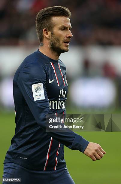 David Beckham of PSG in action during the french Ligue 1 match between Paris Saint-Germain FC and AS Nancy-Lorraine ASNL at the Parc des Princes...