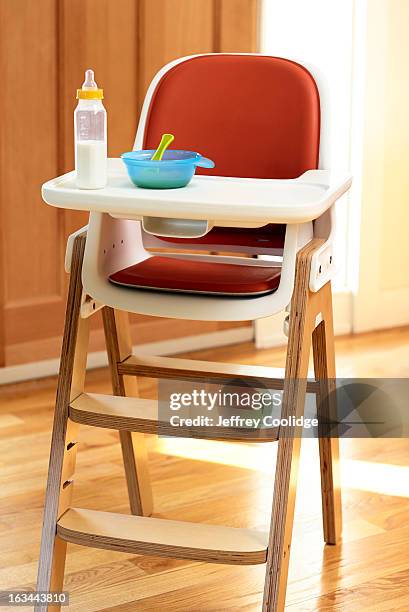 highchair with food - high chair stock pictures, royalty-free photos & images