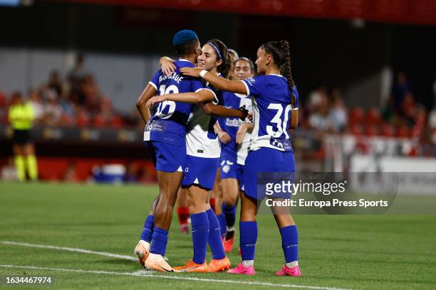 Alexia Fernandez of Atletico de Madrid celebrates a goal during the Women’s Cup 2023 football match played between Atletico de Madrid and CA River...