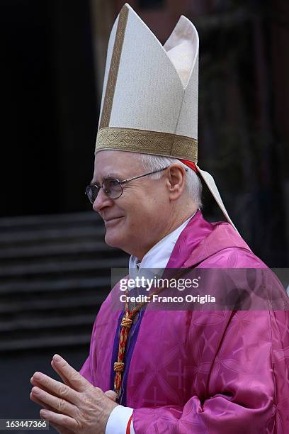 Brasilian cardinal and Sao Paulo archbishop Odilo Pedro Scherer arrives in procession at St. Andrea al Quirinale church to lead a Sunday service mass...