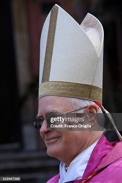 Brasilian cardinal and Sao Paulo archbishop Odilo Pedro Scherer arrives in procession at St. Andrea al Quirinale church to lead a Sunday service mass...