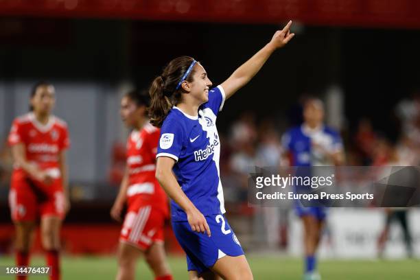 Alexia Fernandez of Atletico de Madrid celebrates a goal during the Women’s Cup 2023 football match played between Atletico de Madrid and CA River...