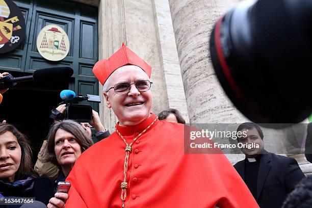 Brasilian cardinal and Sao Paulo archbishop Odilo Pedro Scherer arrives at St. Andrea al Quirinale church to lead a Sunday service mass on March 10,...