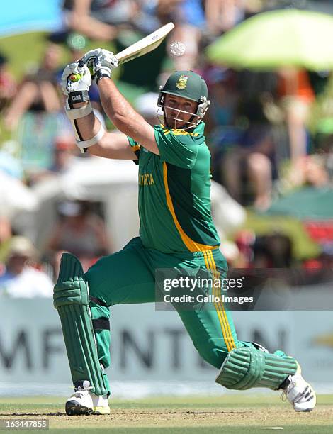 Graeme Smith of South Africa drives square during the 1st One Day International match between South Africa and Pakistan at Chevrolet Park on March...