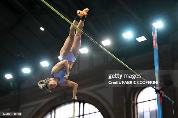 Australia's Nina Kennedy competes in the Women's Pole Vault during the Diamond League athletics meeting Weltklasse at Zurich's main train station, in...