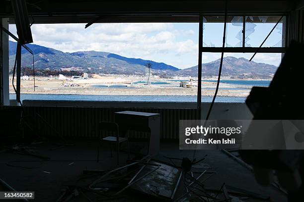 Sun shines through an area that was devastated two years ago from the tsunami and earthquake on March 10, 2013 in Rikuzentakata, Iwate prefecture,...