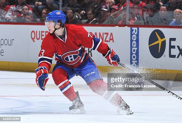 Brendan Gallagher of the Montreal Canadiens skates during the NHL game against the New Jersey Devils on January 27, 2013 at the Bell Centre in...